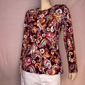 Talbots Burgundy Print 3/4 Length Sleeve Blouse Size Petite Medium